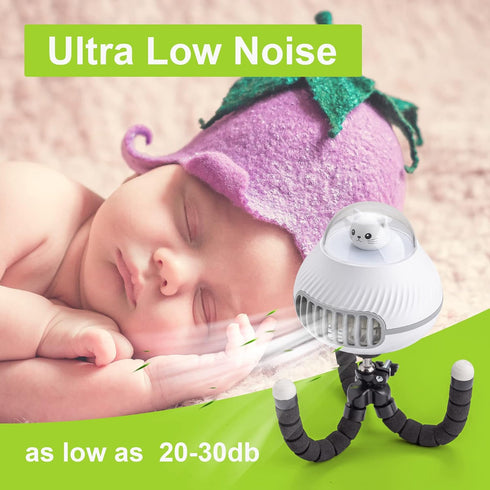 Portable Ultra-Low Noise Baby Stroller Fan, Rechargeable 2000mAh Battery Powered Fan for Baby Stroller