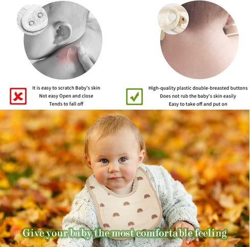 Muslin Baby Drooling Bibs, Soft & Absorbent Multi-Layer Bibs for Teething Boys and Girls