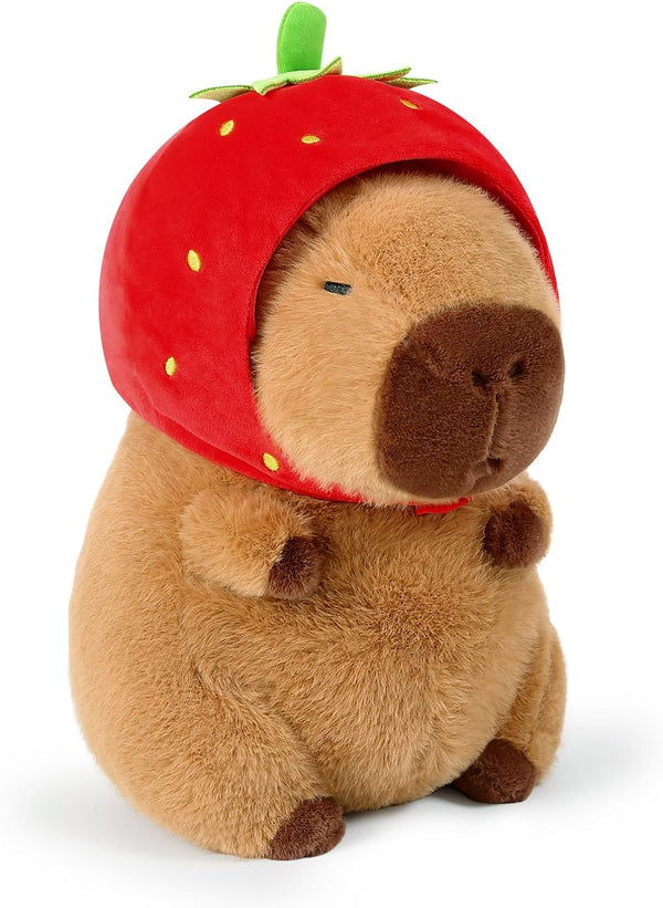 Ditucu Cute Capybara Plush Wear Strawberry Hat Soft Capibara Stuffed Animal Plushies