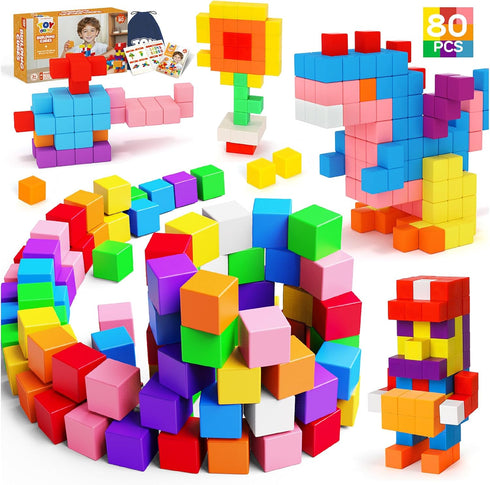 80PCS 3 4 5 6 3-5 4-8 Magnetic Blocks, Magnetic Building Blocks for Kids Ages Year Old, Magnet Cubes, Autism Montessori