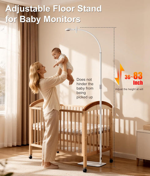 KWTCUOI 82" Adjustable Height Baby Monitor Floor Stand with Flexible Gooseneck - No Drill & Tool-Free,Sturdy Base,Fits