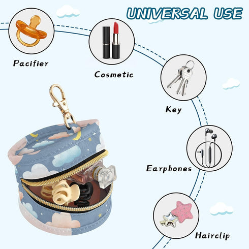 Cloud Round Pacifier Storage Case with Zipper, Portable Pacifier Case for Travel, Diaper Bag & Purse, Pacifier