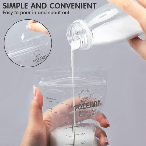 500 Count 6 oz Frienda Breastmilk Storage Bags Breast Milk Bags for Freezing Self Standing Breast Milk Storing Bags