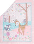 CribMATE Set -3 Set-Comforter/Fitted Pink Embroidery Deer Nursery Crib Bedding for Girl Pieces Baby Girl Forest Animal