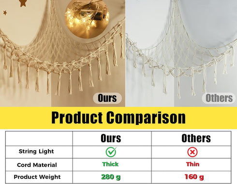 Stuffed Animal Toy Storage Hammock with LED Light, Macrame Jumbo Doll Corner Organizer for Kids Baby Nursery Decor