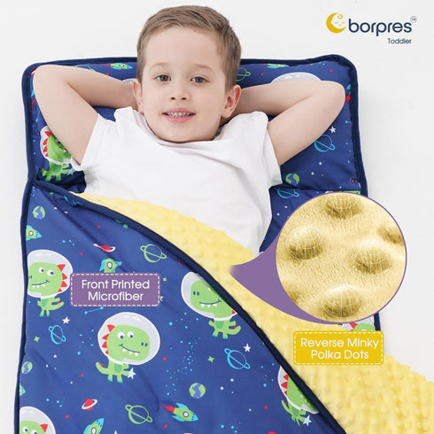 Set: Nap Mat with Pillow Blanket Sleeping Mats for Toddler Kids - Thick Large Roll up Slumber Bag for Daycare Preschool