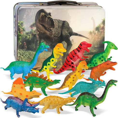 3 Bees & Me Dinosaur Toys - 12 Large Dino Toy Figures with Storage Box - 6 inch Dinosaurs - Gift Set for Kids