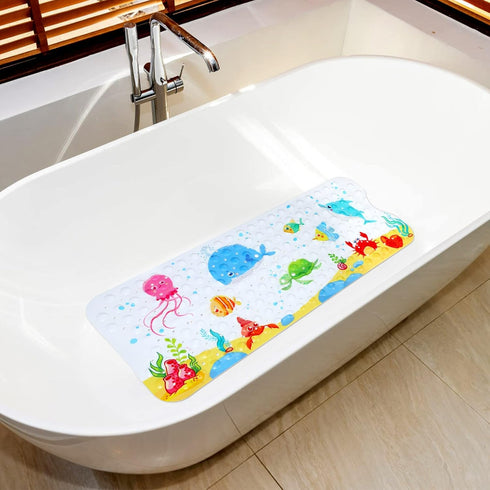 Kids Bath Mat for Tub Non Slip, 40 X 16 Inch Large Cartoon Whale Anti Slip Toddler Baby Bathtub Mat by Secopad