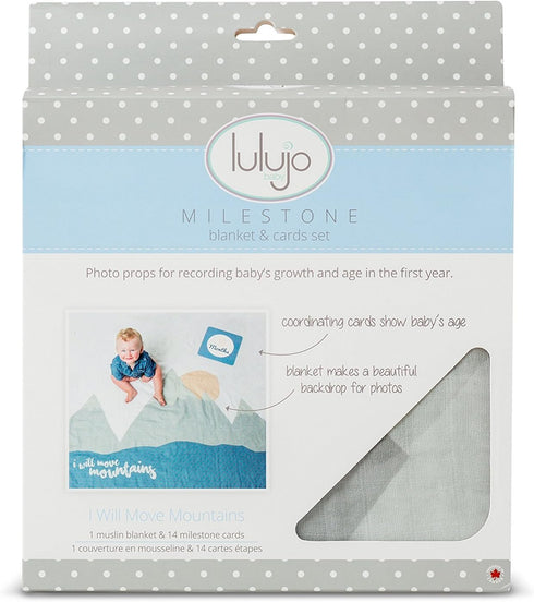 lulujo Baby’s First Year Milestone Blanket and Card Set | 40in x 40in, I Will Move Mountains