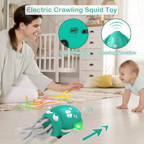 Plnmlls Toy,Tummy 6-12 12-18 36 Dancing Octopus Time Toys,with Music and LED Light,Built-in Rechargeable Battery