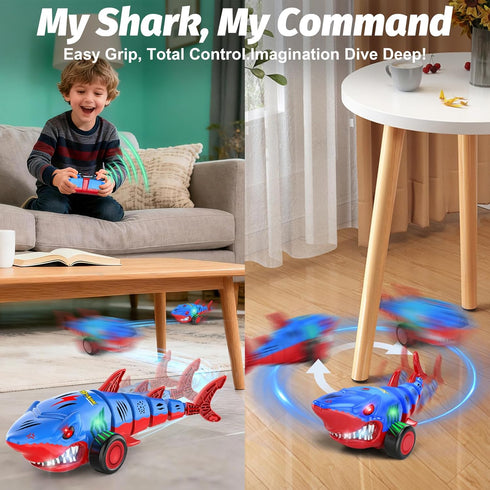 2.4GHz 360 3-6 Laradola Shark RC Toy Car for Kids: Remote Control Vehicle with LED Lights, Spins & All-Terrain Action