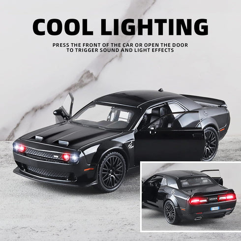 Toy Cars for Kids 1/32 Challenger Hellcat Die Cast Metal Toy Cars, Pull Back Hellcat Car with Light and Music