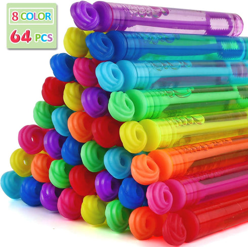 Bubble Wands Party Favors - Pack of 64 Mini Neon Bubble Wands, Non-Toxic Kids’ Bath Toy