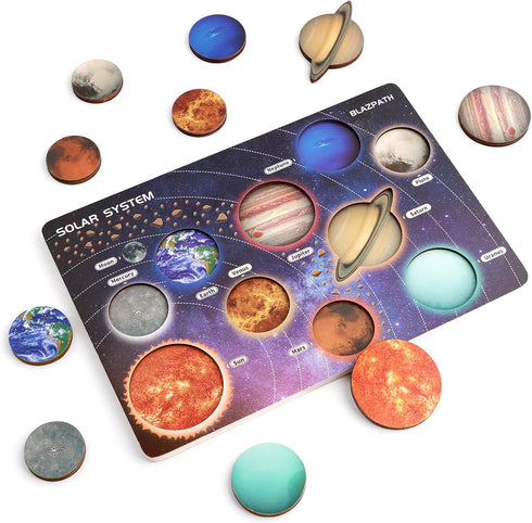 Planet Solar System Space Wooden Puzzle Toys for Kids - Preschool Solar System Planets Matching Board Activities