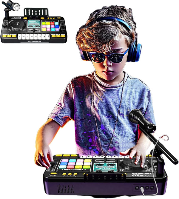 Johehe Rechargeable Kids DJ Mixer with LED Light Show & Karaoke Microphone -