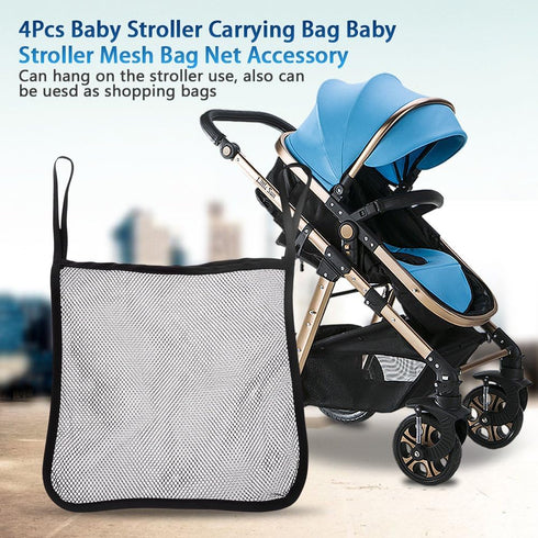 4Pcs Baby Stroller Bag, Oxford Hanging Mesh Organizer, 11.8"x12.5", Black