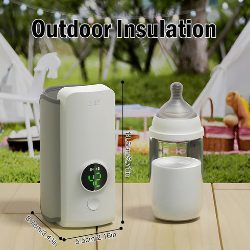 Portable Bottle Warmer, Rapid Warming with Battery-Powered Temperature Display, Waterless Milk Warming for Comfortable