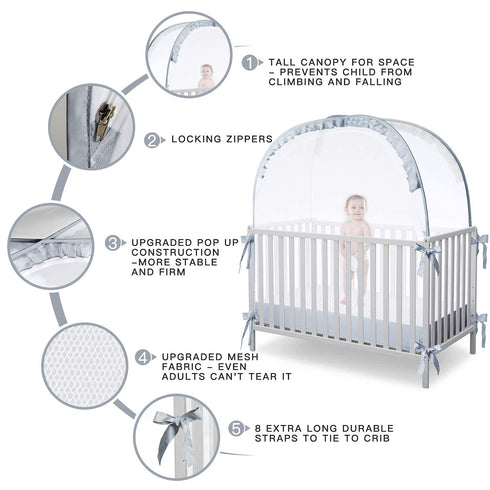 L RUNNZER (55.2" 27.6" 51.6" Crib Tent, Crib Net to Keep Baby in, Breathable Pop Up Crib Tent Canopy Keep Baby from