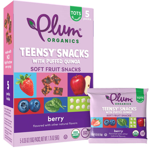 Plum Organics Teensy Snacks Soft Fruit Snacks - Berry with Puffed Quinoa - 0.35 oz Bags (Pack of 40) - Organic Toddler Food Fruit Snacks