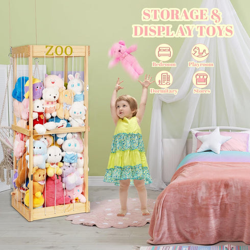 Trycooling Stuffed Animal Zoo Stuffed Animal Storage Wood Plushie Storage Stuffed Animals Zoo Storage Cage with Zoo