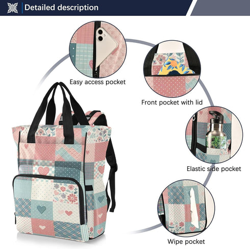 FLildon Backpack Backpack Simple Floral Checkered Diaper Bag Waterproof Mom Travel Tote with Insulated Pockets