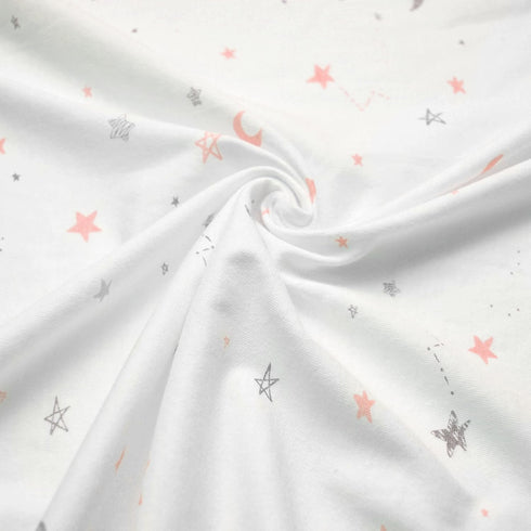 TL Care 100% Natural Cotton Fitted Pack and Play Sheet - 39" x 27" - Pink Stars and Moon for Boys & Girls