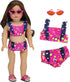 Sophia's 18" Doll 3 pc. Hot Pink Print Swimsuit with Navy Ruffle & Sunglasses