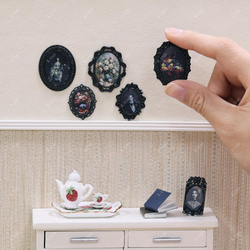 1/12 7pcs 14 Set iLAND Scale Accessories of Tiny Frames with Miniature Pictures for Dollhouse Miniatures Dcor Also Elf