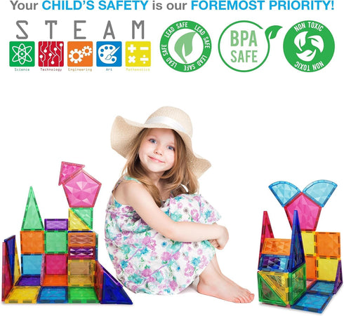 Set Playset 3+ PT41 PicassoTiles Magnetic Tiles Building Block Construction Toy Prism Magnet Tile Blocks STEM STEAM