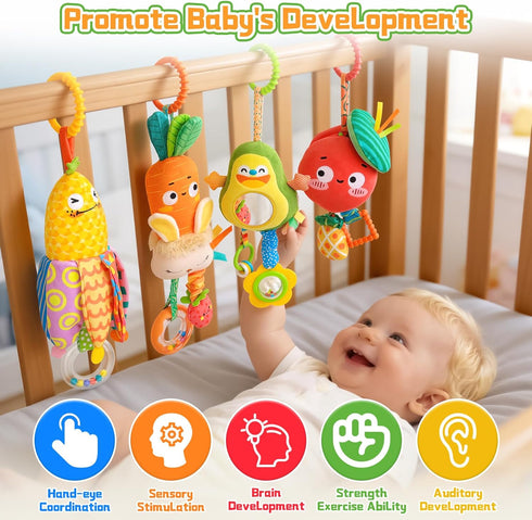 0 3 6 9 12 Baby Toys for Months, Baby Hanging Toys, Car Seat Stroller Crib Gym Baby Rattle Toys with Teether