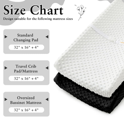 Homiest 2 Pack Changing Pad Cover, White + Black Changing Table Sheets, Ultra Soft Fleece Minky Dot Fabric, Breathable