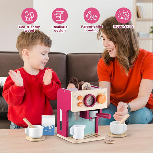 3 4 5 Set GAGAKU Wooden Coffee Machine Toy for Toddlers, Montessori Learning Toys for Year Old Girls & Boys, Realistic