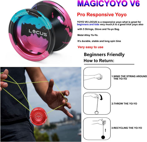 MAGICYOYO V6 Locus Yoyos - Pro Responsive Yoyo for Kids to Adults | Beginner to Advanced Tricks | Metal Yo-yo Ball with