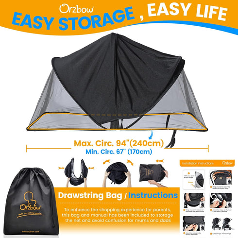 UPF50+ Summer Orzbow Baby Mosquito Net with Sun Shade for Stroller, Universal Stroller Mosquito Netting Privacy Cover