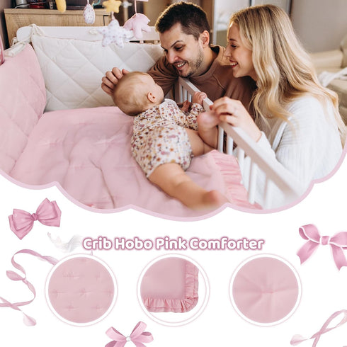 Set, 3-Piece Set Set Girl Crib Bedding Crib Comforter for Girls, Boho Ruffle Pink Nursery Bedding Include Crib