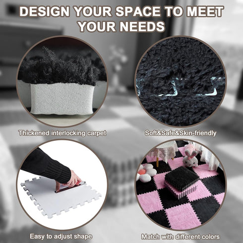 16pcs 0.6" (11.8ft, Thickened Interlocking Tile Mats,Fluffy Shaggy Soft EVA Foam Area Rug for Living Room