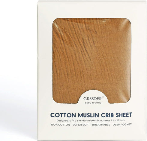 GRSSDER Soft Muslin Crib Sheet 1 Pack, 100% Cotton Crib Sheets for Boys and Girls, Fall Yellow