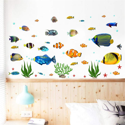 Fish Wall Stickers Under The Sea - Decorative Wall Decals for Kids Nursery Bedroom Living Room