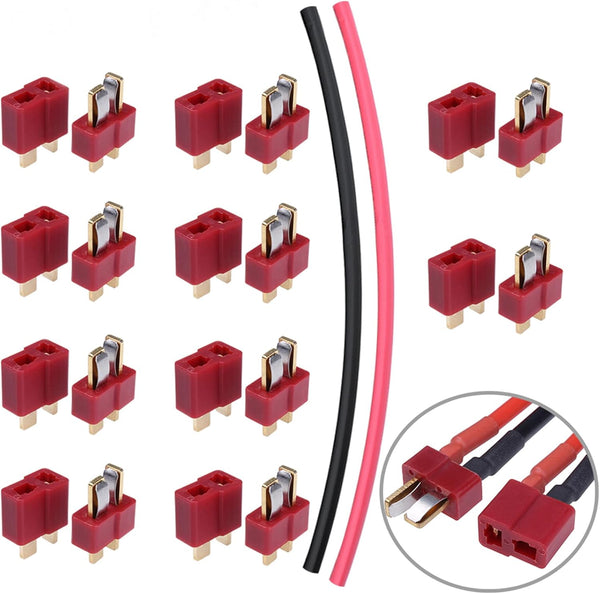 Hobbypark 10 Pairs T-Plug Connectors Male & Female, Deans Style with Shrink Tubing for RC LiPo Battery