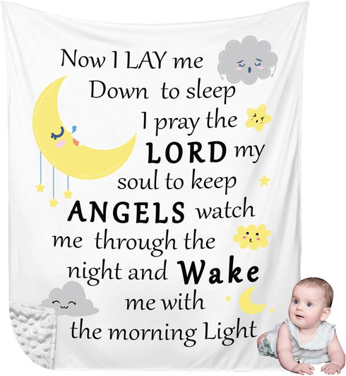Peryiter Plush Baby Blanket for Baptism Gift, Dotted Backing, Scripture Quote Blanket for Newborn Boy Girl, 30" x 40"