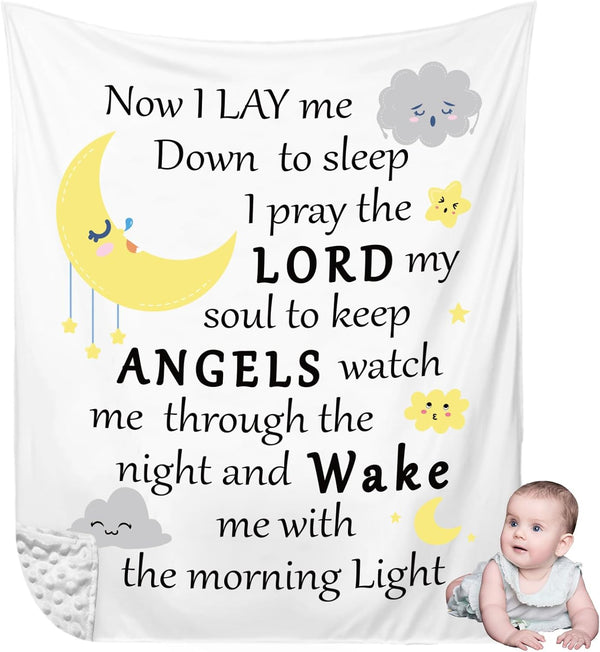 Peryiter Plush Baby Blanket for Baptism Gift, Dotted Backing, Scripture Quote Blanket for Newborn Boy Girl, 30" x 40"
