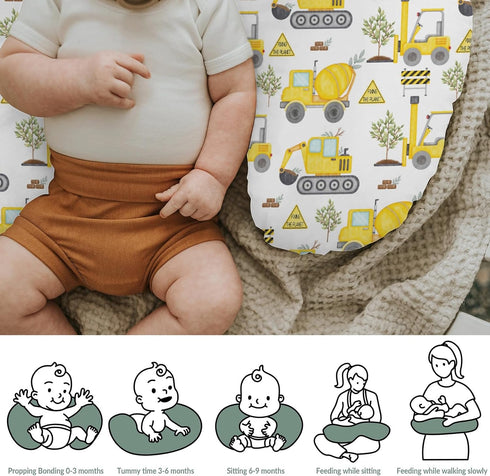 Construction Trucks Planting Baby Nursing Pillow Covers for Boy Girl Construction Digger Tractor Builder Trees Nursing