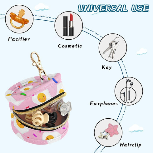 Fried Eggs Round Pacifier Storage Case with Zipper, Portable Pacifier Case for Travel, Diaper Bag & Purse, Pacifier