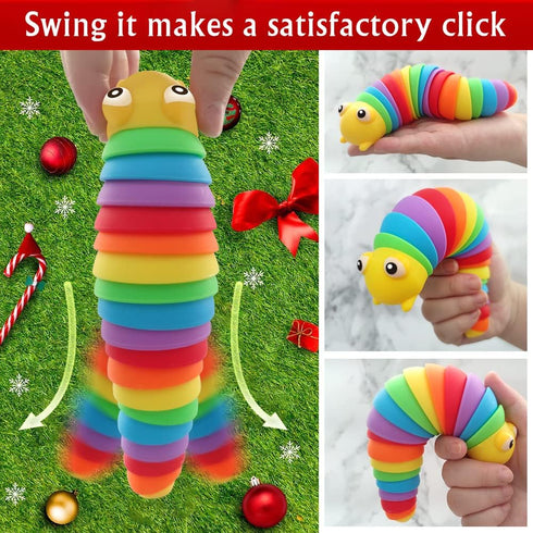 LUSTERMOON 2 Pieces Articulated Fidget Toy, Rainbow Caterpillar Toy Ocean Shark Decompression Toys, Stim Toy