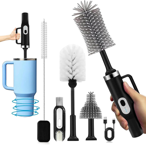 5-in-1 Long Handle Electric Water Bottle Brush, Straw Cleaner Brushes with Removable