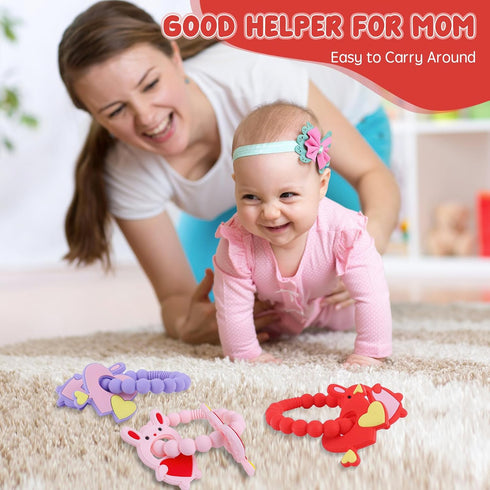 JDSTY 0-6 Valentine Teething Toys, Silicone Baby teethers Months Easy for Little Hands to Hold, Cupid and Heart Rabbit