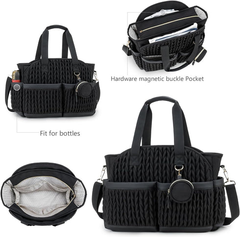 Mommy Lmbabter Diaper Tote Quilted Bag Function Maternity Baby Bag Diaper Changing Messenger with Shoulder Strap Wet