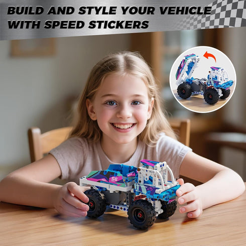 9 1 Set 8 Technic in Pull-Back Car Building - Off-Road Race Vehicle Models for Boys and Girls, STEM Engineering Toy