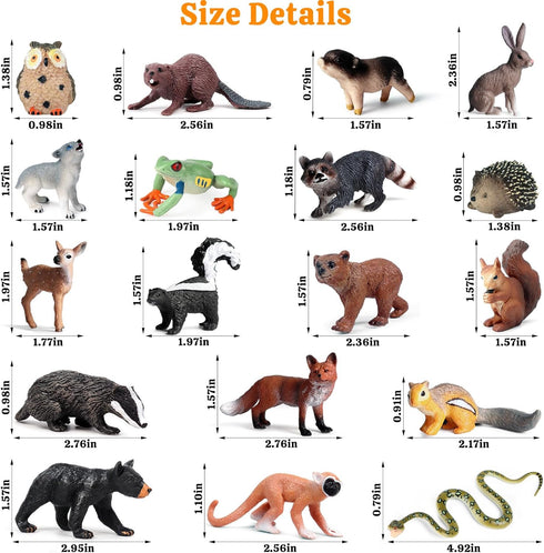 18Pcs Forest Animals Figures - Plastic Woodland Creature Toy Figurines for Kids 3-5 6-12, Small Jungle Animal Baby