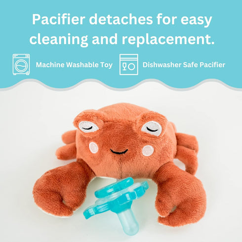 PaciBuddy Crab Pacifier Holder - Plush Toy with Detachable Pacifier, Universal Adapter for 0+ Months